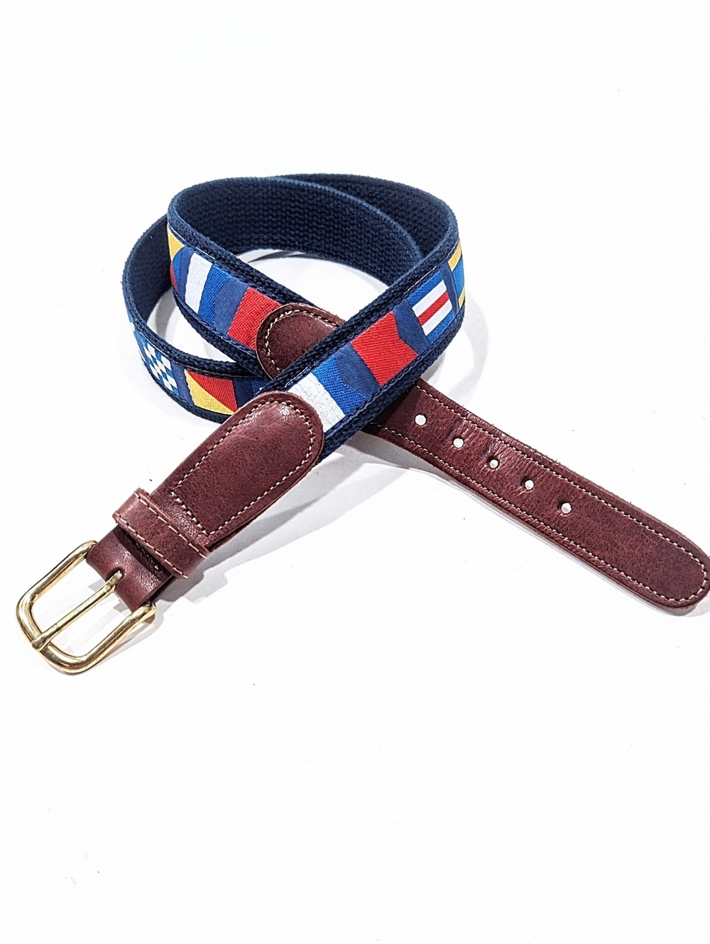 Preston Nautical Code Flag Leather Navy Blue Canvas Men's Size 36 Made in USA